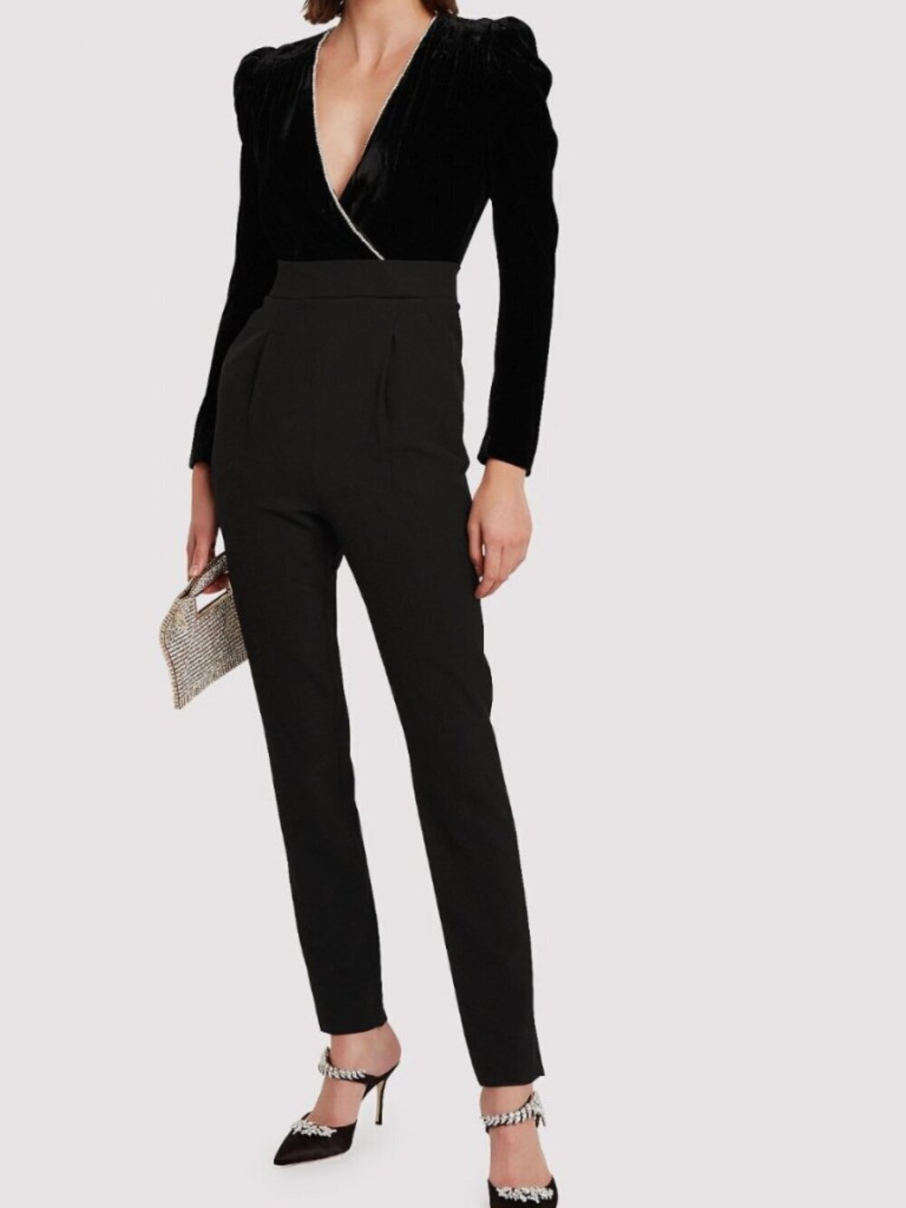 Veronica Beard Cleo Crystal Trim Velvet Jumpsuit Black Size 2